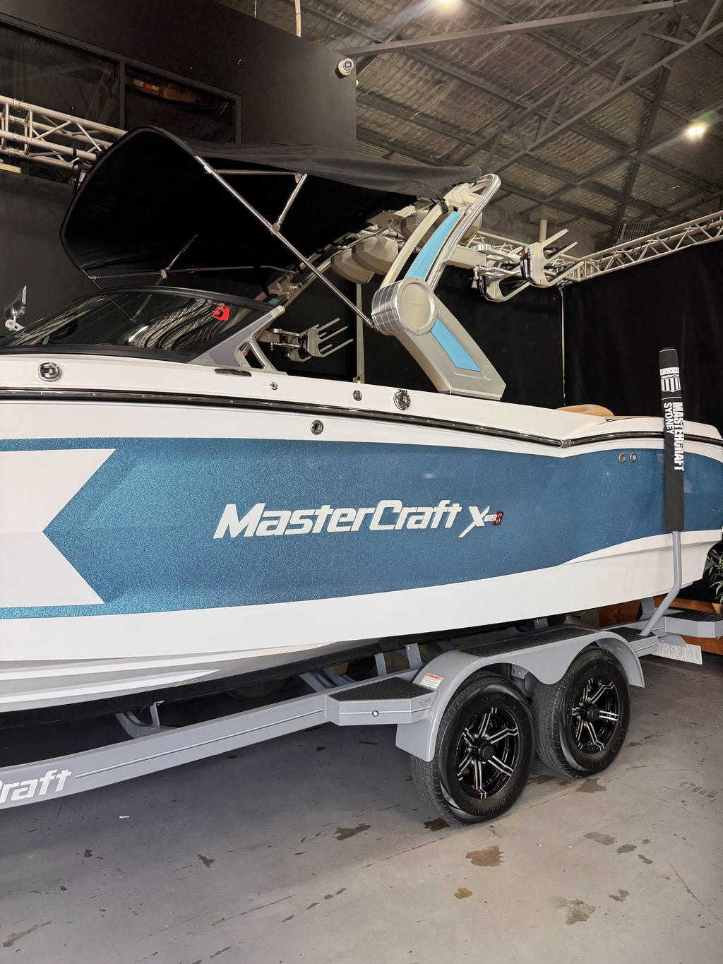 2023 MasterCraft X Star S pre-owned, side close-up with tower