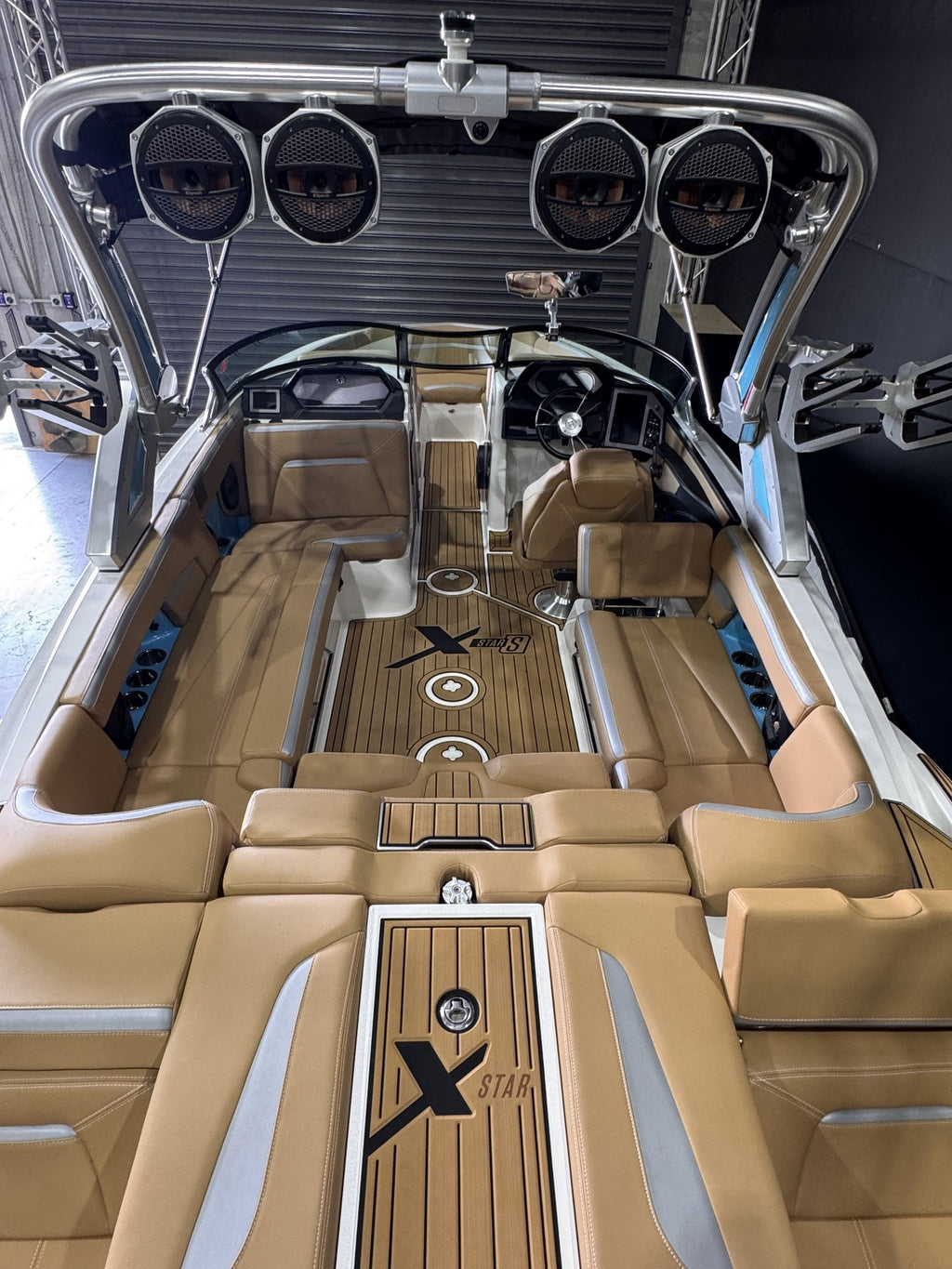 2023 MasterCraft X Star S pre-owned, overhead cockpit with tower speakers