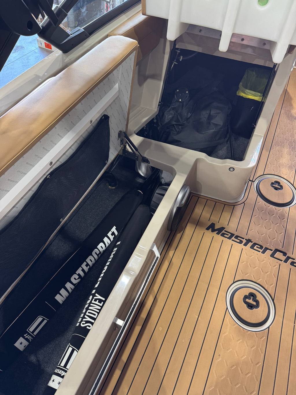 Close-up of a boat interior storage MasterCraft XT22T